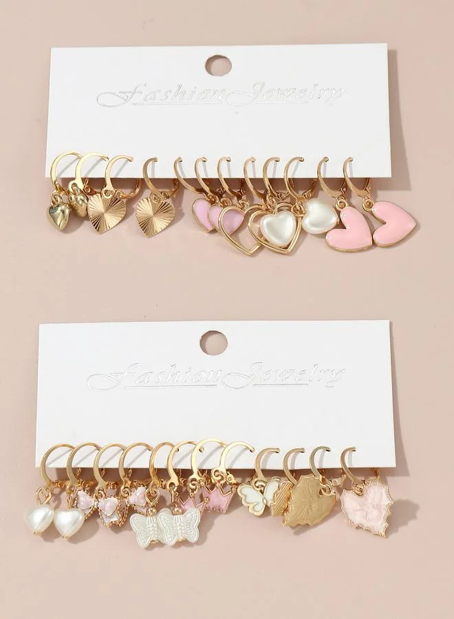 Take Two  Pack o 12 - Heart and Butterfly Charm Earrings for Women | Best Price UAE