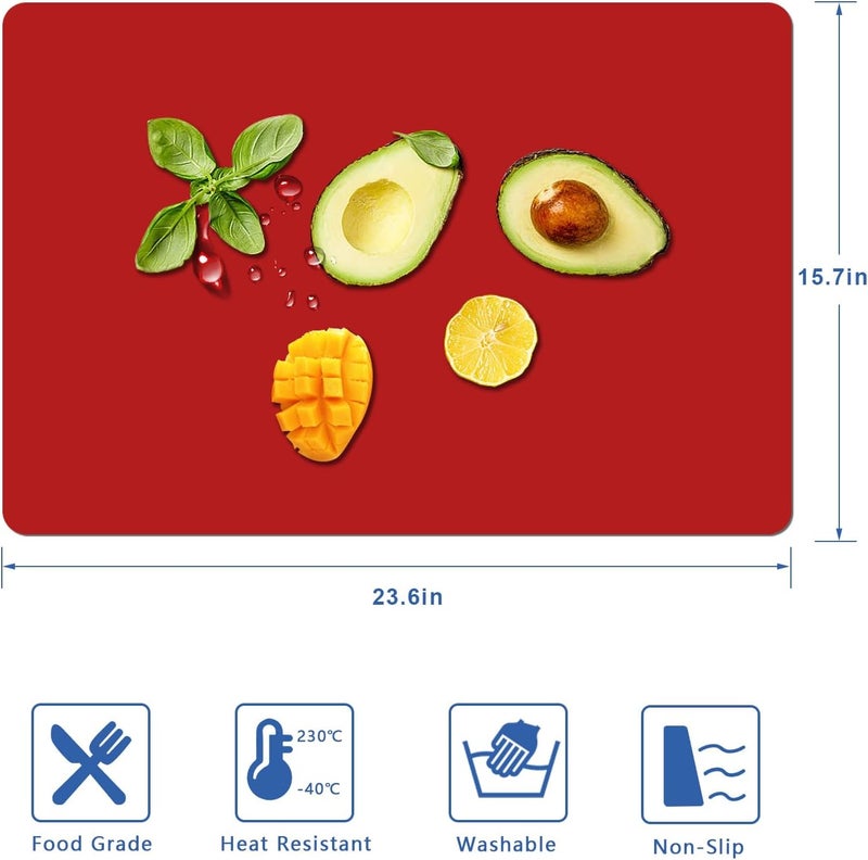 PUSCRIENO 2 PCS Silicone Mats for Kitchen Counter, 23.6" by 15.7" Multipurpose Mat,Heat Resistant Nonskid Table Mat for Air Fryer to Site on, Countertop Protector (red) - Image 2
