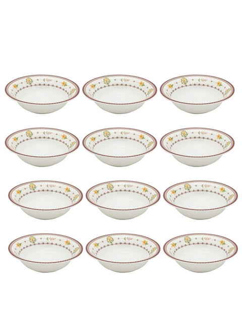 12-Piece Melamine Deep Round Bowl Set 19CM White/Maroon