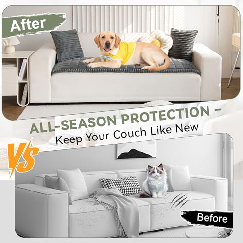 OTOB Couch Cover for Dogs Washable Non Slip Plush Sofa Covers for 3 Cushion Couch Fuzzy Pet Friendly Mat Bed Furniture Protector Sofa Slipcover All Seasons Dark Gray 276 x 709 - Image 3