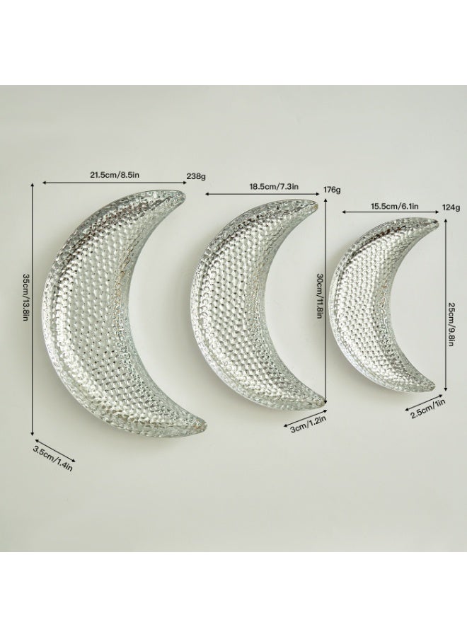 Ramadan Moon Shaped Serving Tray (silver), set of 3,  Luxury Snack Plate Dessert Date & Dish, Elegant  Arabic Home Decor , Eid Gift, Arabic Home Decor - Image 2