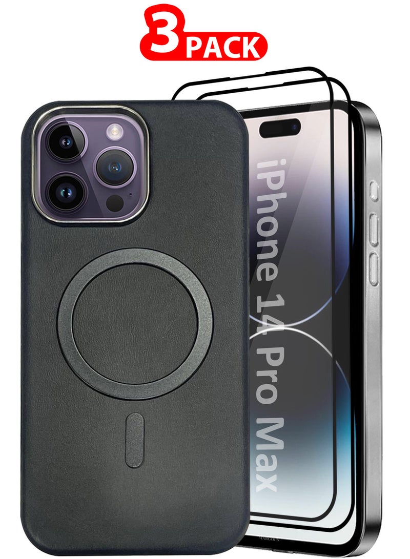 CATANES iPhone 14 Pro Max Leather Case 3 Pack, 1 Case 2 Screen Protectors, Compatible with Magsafe, Vintage Aesthetic, Comfort Grip, Camera Bump Frame  - Image 1