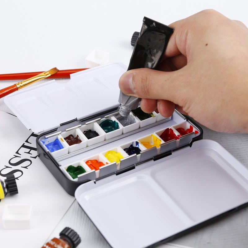 MYARTOOL لوحة ألوان مائية فارغة ، علبة ألوان مائية معدنية فارغة مع 24 قطعة من الأحواض نصف الفارغة لعمل لوحة ألوان مائية للسفر، الرسم بالأكريليك والزيت - Image 5
