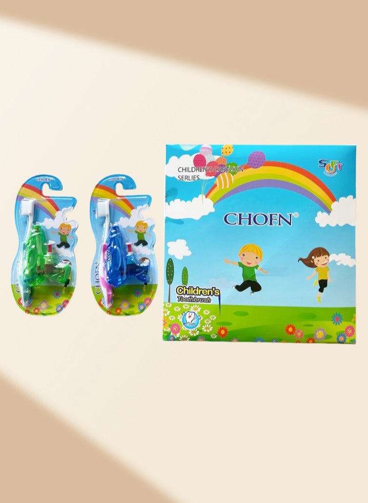فرشاة أسنان للأطفال، مجموعتان مع ألعاب، لون أزرق