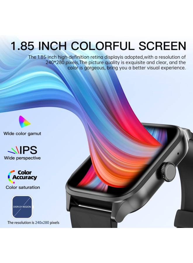 Weofly Active Smart Watch (Answer/Make Calls), 1.85" HD Touch Screen Smartwatch for Men Women Fitness Tracker with 100+ Sport Modes/Heart Rate/Blood Oxygen/Sleep Monitor IP67 Waterproof (Black) - Image 2
