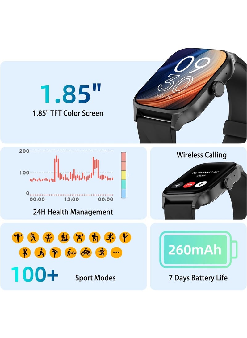 Weofly Active Smart Watch (Answer/Make Calls), 1.85" HD Touch Screen Smartwatch for Men Women Fitness Tracker with 100+ Sport Modes/Heart Rate/Blood Oxygen/Sleep Monitor IP67 Waterproof (Black) - Image 4