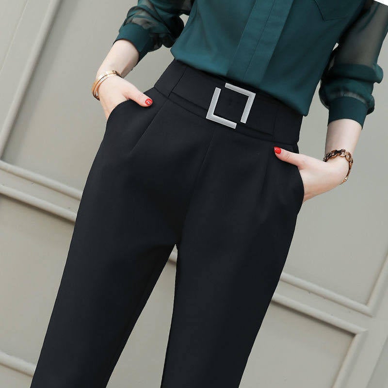High Waist Elastic Suit Pants Women Square Button Pants  - Image 1