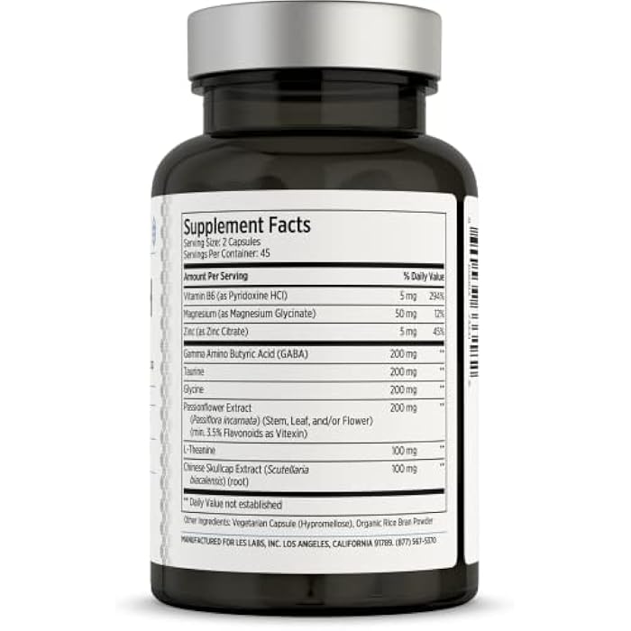 LES Labs GABA Health – Calm Mind & Relaxation, Stress Relief, Neurotransmitter Support & Deep Sleep – GABA, Taurine, Passionflower, Skullcap, L-Theanine & Magnesium – Non-GMO Supplement – 90 Capsules - Image 2
