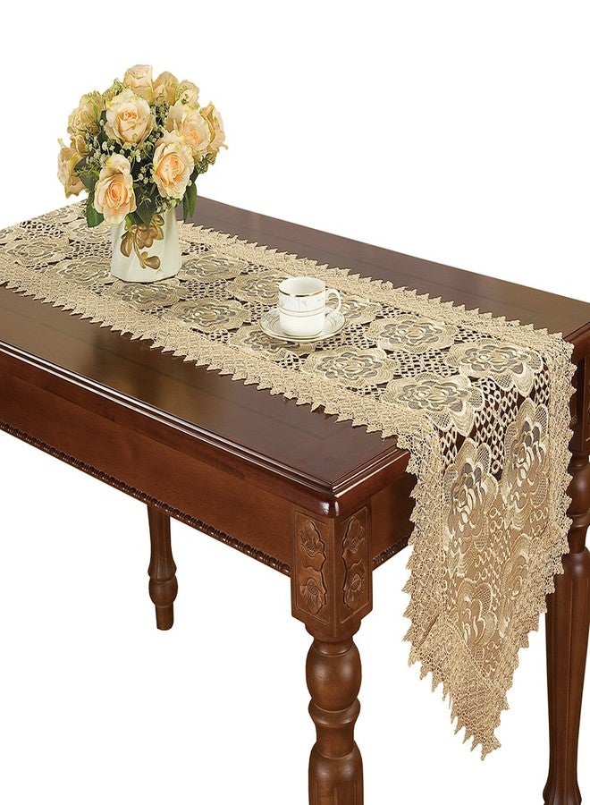 Simhomsen Beige Lace Table Runner Dresser Scarf Embroidered Rose Flower 16 × 72 Inch Long - Image 1