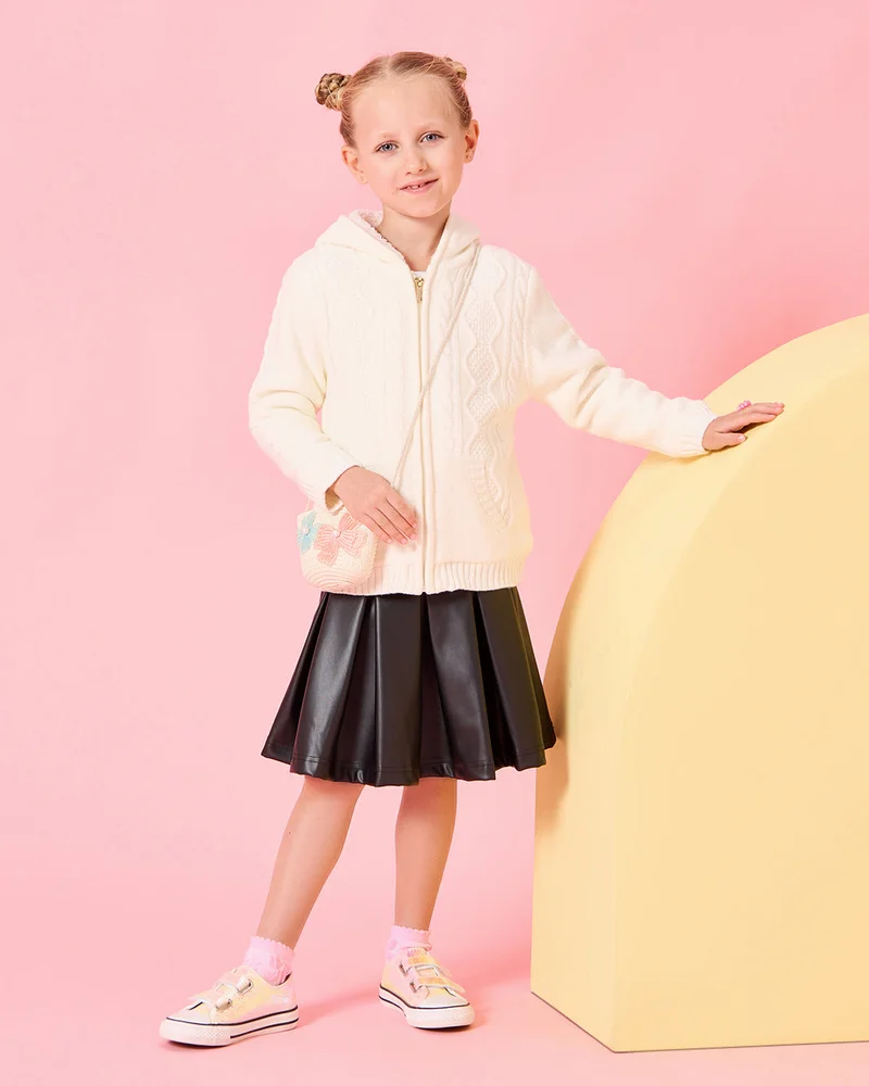 Redtag Girls White Zip Thru Cardigan With Sherpa Lining