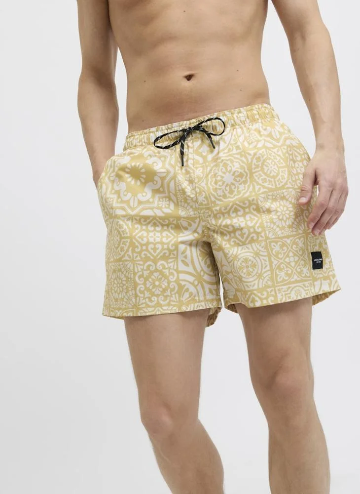 جاك اند جونز Swim Aop Tiles Drawstring Shorts