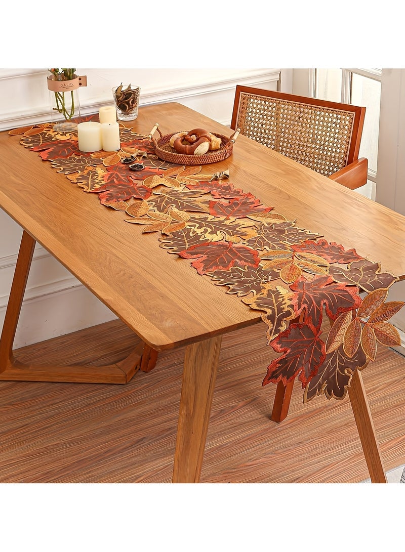 Elegant Autumn Leaves Table Runner - 100% Polyester, Non-Woven Fabric, Rectangular Fall Maple Leaf Design in Brown, Orange, and Red for Thanksgiving Holiday Decor, Fall Decorations for Home  - Image 5