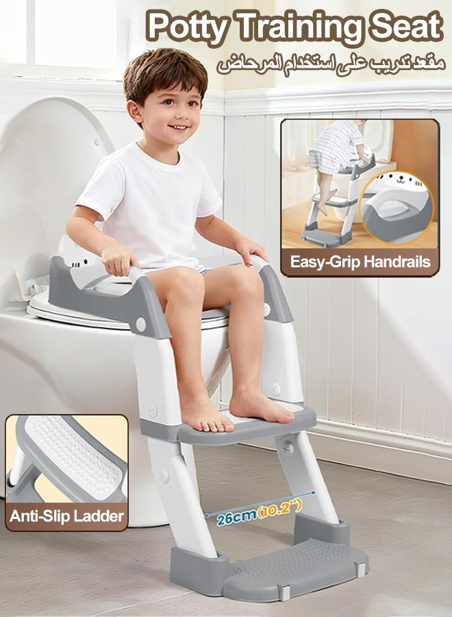 Baby Potty Seat,3 in 1 Western Toilet Kids Potty Training Seat for Baby with Ladder, Portable Folding Potty Training Seat Trainer Toilet Potty with Handles,Cushion and Splash Guard,Kids Potty Chair Kids Potty Seat For Baby Kids 1 to 8 years Boy Girl  Grey - Image 1