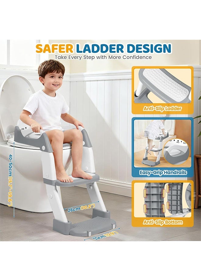 Baby Potty Seat,3 in 1 Western Toilet Kids Potty Training Seat for Baby with Ladder, Portable Folding Potty Training Seat Trainer Toilet Potty with Handles,Cushion and Splash Guard,Kids Potty Chair Kids Potty Seat For Baby Kids 1 to 8 years Boy Girl  Grey - Image 2