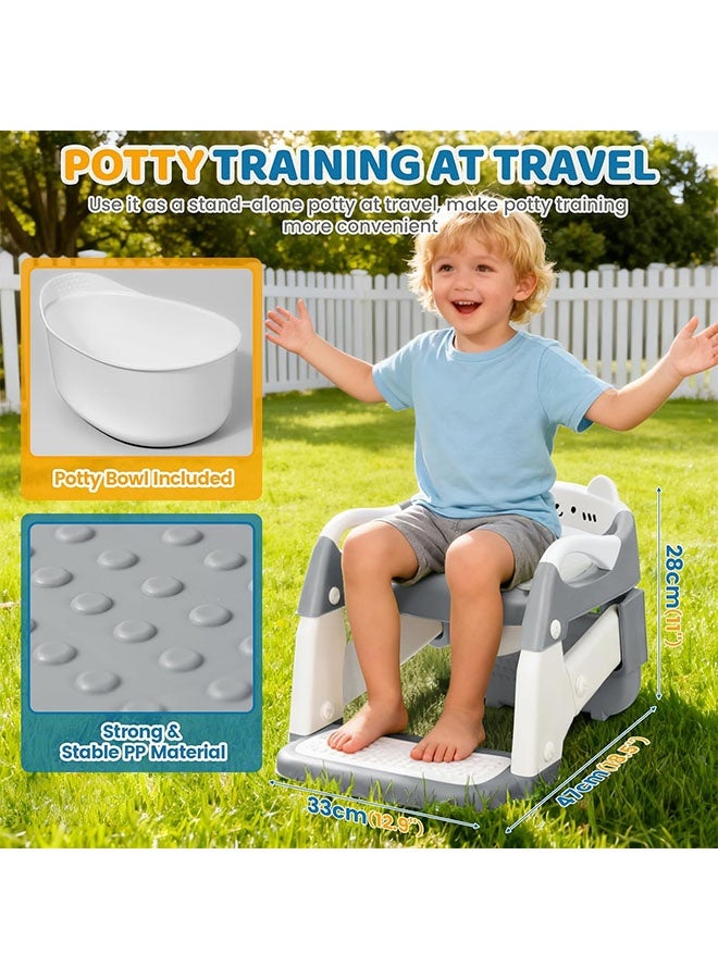 Baby Potty Seat,3 in 1 Western Toilet Kids Potty Training Seat for Baby with Ladder, Portable Folding Potty Training Seat Trainer Toilet Potty with Handles,Cushion and Splash Guard,Kids Potty Chair Kids Potty Seat For Baby Kids 1 to 8 years Boy Girl  Grey - Image 3
