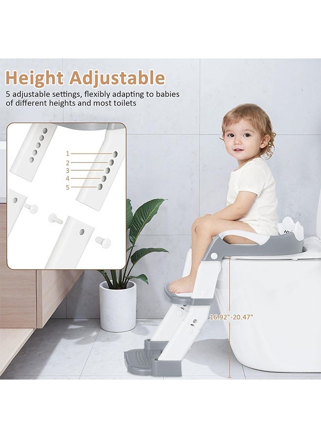 Baby Potty Seat,3 in 1 Western Toilet Kids Potty Training Seat for Baby with Ladder, Portable Folding Potty Training Seat Trainer Toilet Potty with Handles,Cushion and Splash Guard,Kids Potty Chair Kids Potty Seat For Baby Kids 1 to 8 years Boy Girl  Grey - Image 4