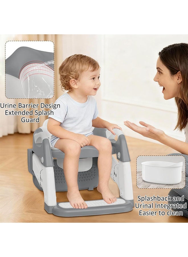 Baby Potty Seat,3 in 1 Western Toilet Kids Potty Training Seat for Baby with Ladder, Portable Folding Potty Training Seat Trainer Toilet Potty with Handles,Cushion and Splash Guard,Kids Potty Chair Kids Potty Seat For Baby Kids 1 to 8 years Boy Girl  Grey - Image 5