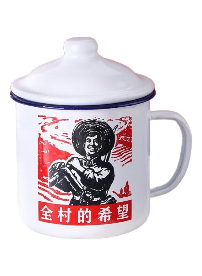 Weimingnuo Enamel Mug, Retro Style With Lid, Large Capacity Water Cup For Men, Old-Style Tea Mug, Quan Cun De Xiwang 500Ml - Image 1