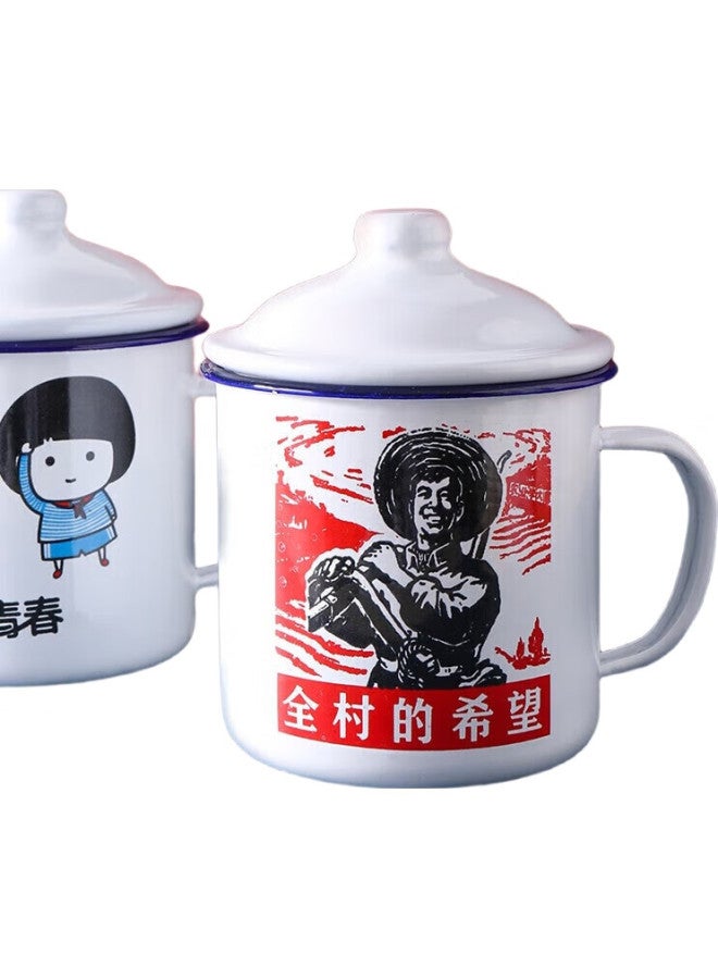 Weimingnuo Enamel Mug, Retro Style With Lid, Large Capacity Water Cup For Men, Old-Style Tea Mug, Quan Cun De Xiwang 500Ml - Image 2