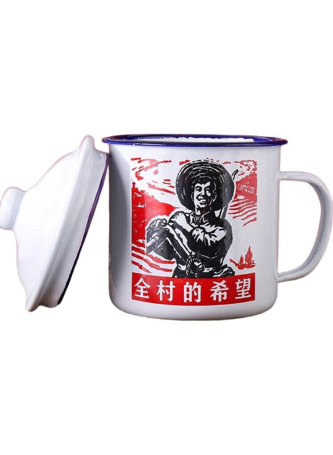 Weimingnuo Enamel Mug, Retro Style With Lid, Large Capacity Water Cup For Men, Old-Style Tea Mug, Quan Cun De Xiwang 500Ml - Image 3
