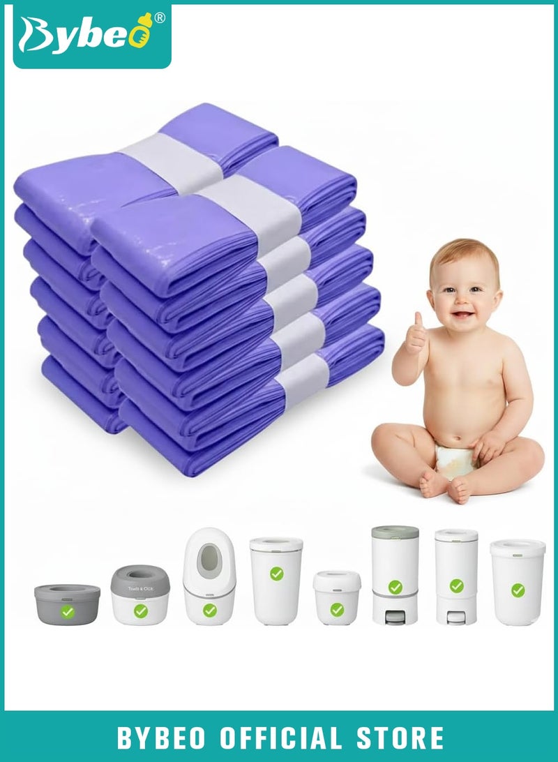 Bybeo 10 Pack Nappy Bin Refill Bags, Baby Waste Disposal Diaper Bag, Universal Nappy Bags, Smellproof Nappy Bin Liner Pails Disposal Systems, Compatible with Genie, Tommee Tippee Twist & Click, Tec, Simplee Sangenic, Bybeo - Image 1