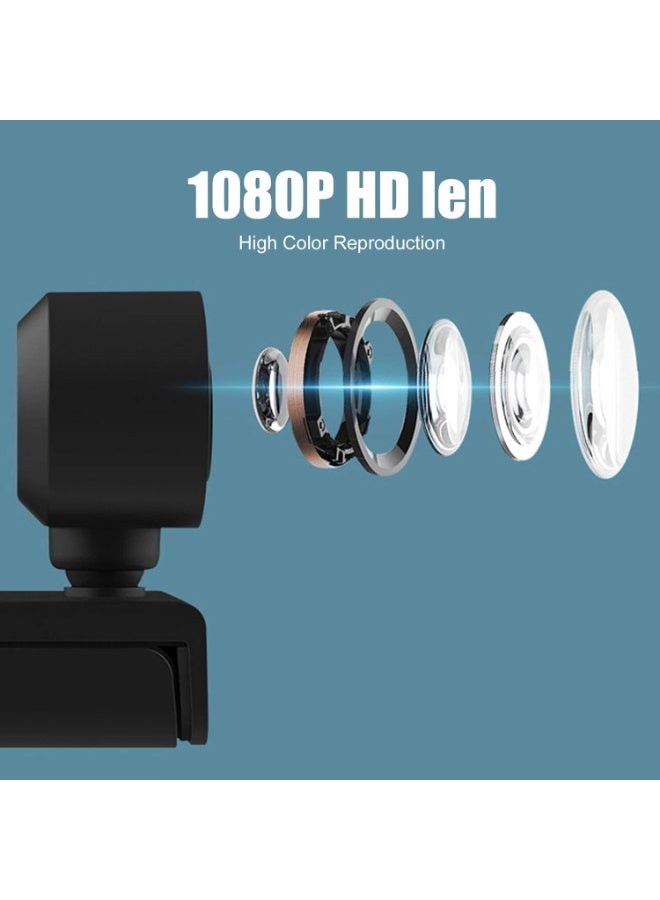 Web Digital Camera - 1080P Full HD with Built-in Microphone and USB Port - Suitable for Live Streaming, Meetings, Distance Learning - Black - Image 3