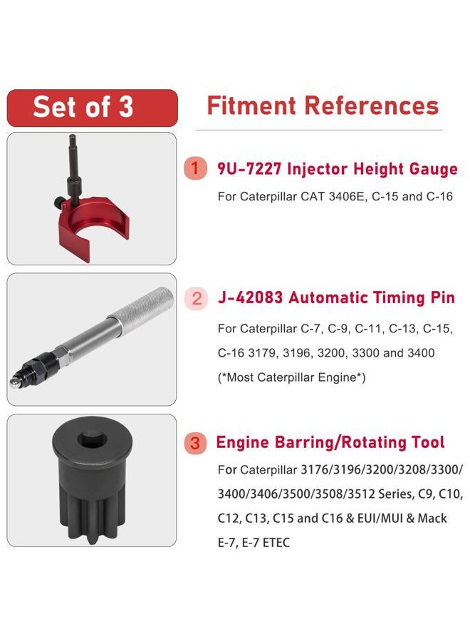 Camoo For Caterpillar J-42083 Automatic Timing Pin, 9U-7227 Injector Height Adjustment Gauge Tool & Engine Barring Socket Fits CAT 3406E, C-15 and C-16(Set of 3) - Image 2
