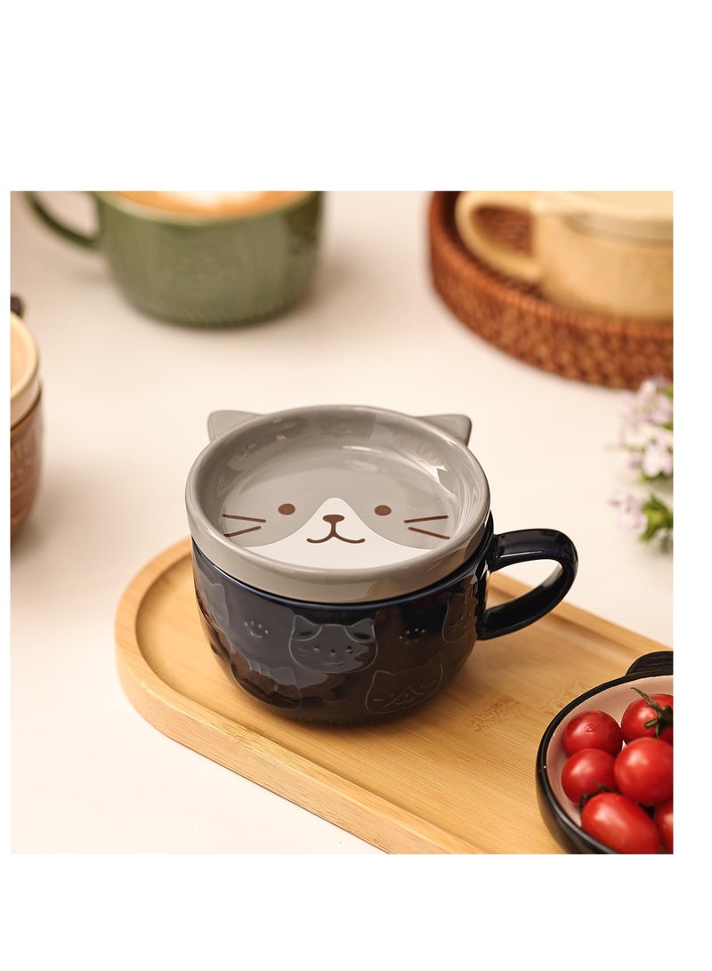 XiuWoo Cute Ceramic Cat Coffee Mug with Lid,Kawaii Mugs or Tea Cups for Lovers,Funny Novelty Breakfast Women Wife Mum Girls Boys Friends Kids Birthday Gift,300ML（Blue） - Image 5
