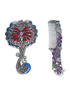 immatgar immatgar pharaonic Peafowl makeup pocket mirror with comb ancient Egyptian souvenirs gifts for women and mother from Egypt (Flower1 - Silver - 13.5 CM Tall) 