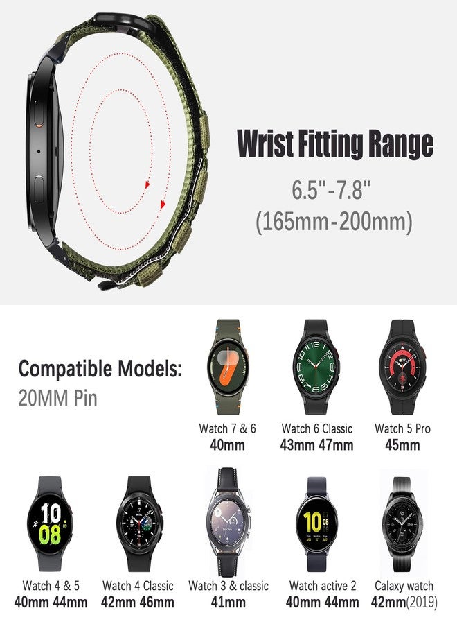 MOFREE Band for Samsung Galaxy Watch 7 6 4 5 Bands Men Women 40mm 44mm/Watchs 6 4 Classic 47mm 43mm 42mm 46mm/5 Pro 45mm/Active 2/FE, 20mm Nylon Woven Loop Sport Adjustable Strap for Men, Green - Image 2