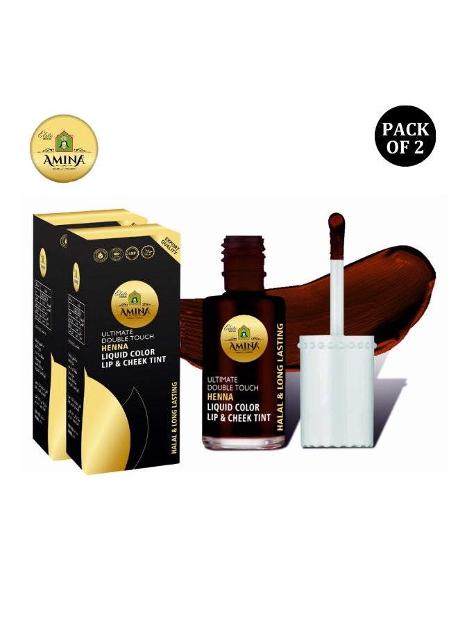 Amina Ultimate Double Touch First Ever Henna / Mehendi Base Liquid Lip & Cheek Long Lasting Tint Brown (Pack Of 2) - Image 1