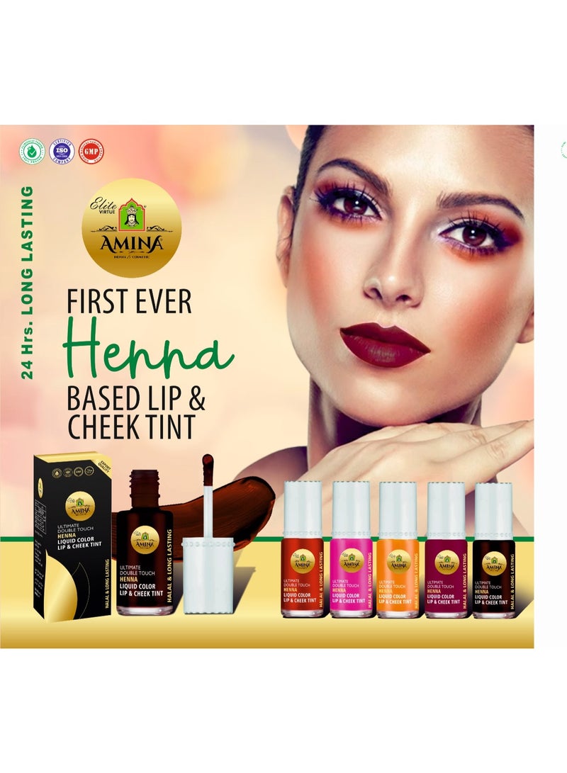 Amina Ultimate Double Touch First Ever Henna / Mehendi Base Liquid Lip & Cheek Long Lasting Tint Brown (Pack Of 2) - Image 5
