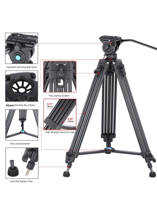 YUSEN 62"/158CM Video Tripod Professional Heavy Duty Aluminum Twin Tube Video Tripod 360 Degree Fluid Head Mid-Level Spreader for DSLR Camcorder Camera Load Up to 17.6lb/8kg - Image 5