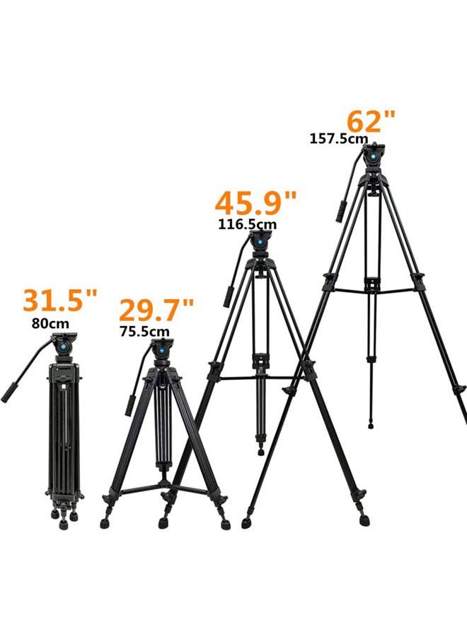 YUSEN 62"/158CM Video Tripod Professional Heavy Duty Aluminum Twin Tube Video Tripod 360 Degree Fluid Head Mid-Level Spreader for DSLR Camcorder Camera Load Up to 17.6lb/8kg - Image 3