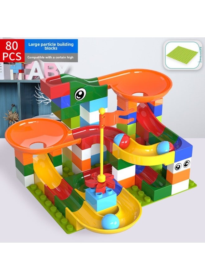 Children's Building Blocks Toy Assembled Educational Boys 3 To 6 Years Old Multifunctional Size Particles Slide Enlightenment Intelligence Development-Color:Variety Slide 80 Particles Free 1 Bottom Plate  - Image 1