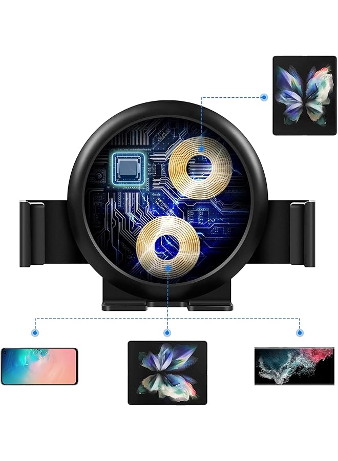 إكسفور حامل شاحن سيارة لاسلكي Qi بقوة 20 وات متوافق مع هاتف Samsung Galaxy Z Fold4 Fold3 Z Fold2 Fold S22 Ultra، يدعم ملفين للصورة، مع خاصية التثبيت التلقائي، وحامل شحن للسيارة مع مروحة تبريد - Image 5