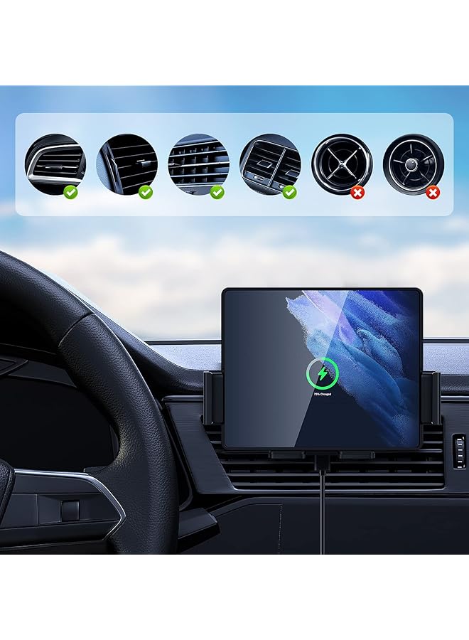 إكسفور حامل شاحن سيارة لاسلكي Qi بقوة 20 وات متوافق مع هاتف Samsung Galaxy Z Fold4 Fold3 Z Fold2 Fold S22 Ultra، يدعم ملفين للصورة، مع خاصية التثبيت التلقائي، وحامل شحن للسيارة مع مروحة تبريد - Image 2