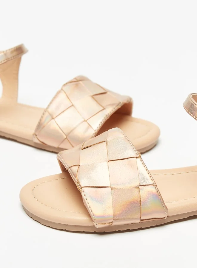 MISSY Girls Iridescent Weave Textured Sandals With Hook And Loop Closure