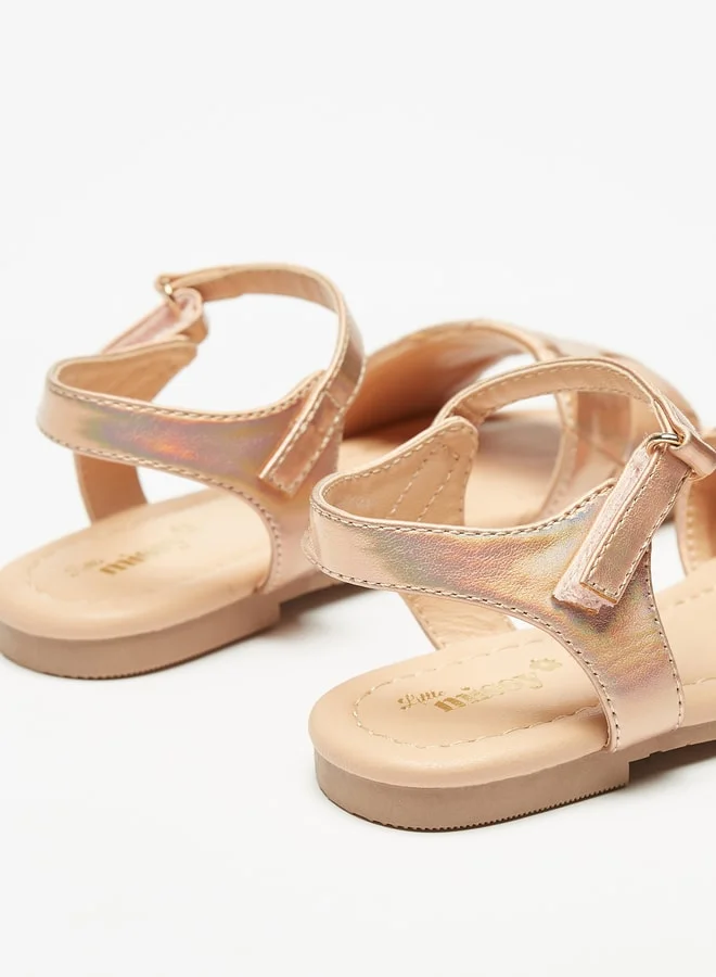 MISSY Girls Iridescent Weave Textured Sandals With Hook And Loop Closure