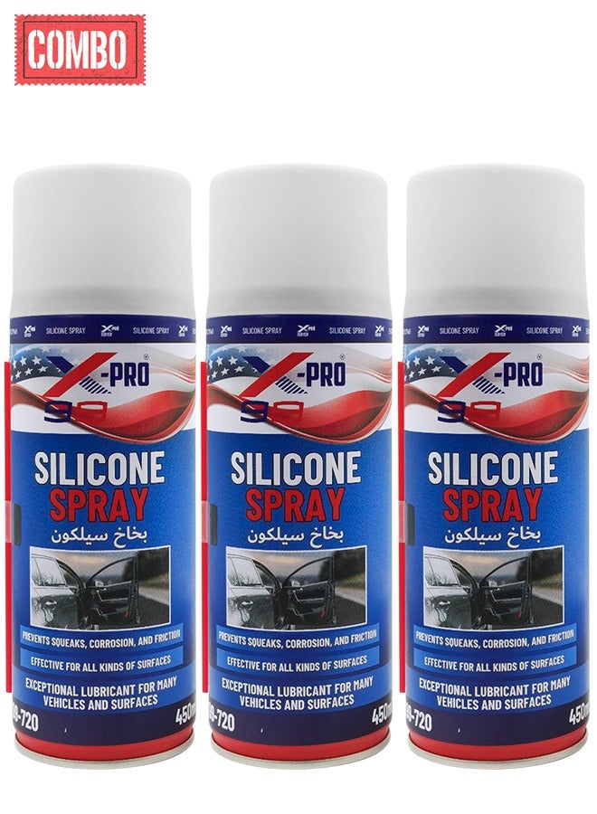 Xpro Combo - 3 PCS Silicone Spray Lubricant and Protectant for Vehicles, Prevents Squeaks, Corrosion, and Friction 450ml X99-720 - Image 1