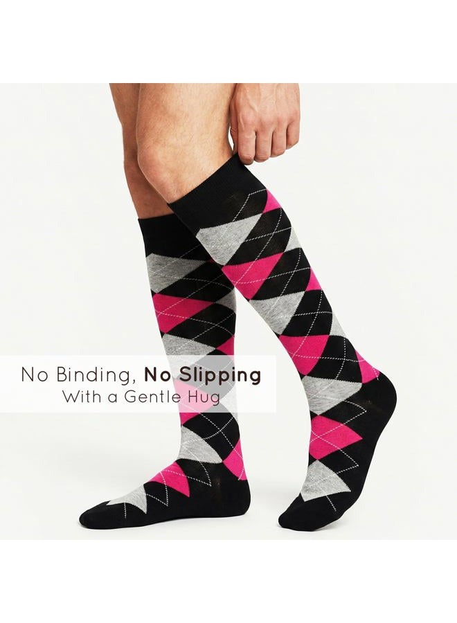 Mysocks Unisex Knee High Long Socks Argyle Black Ash Fuchsia - Image 4