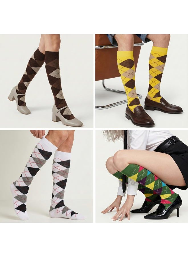 Mysocks Unisex Knee High Long Socks Argyle Black Ash Fuchsia - Image 5