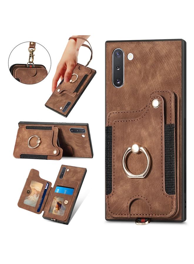 erorex Case For Samsung Galaxy Note10 Retro Skin-feel Ring Multi-card Wallet Phone Case - Image 1