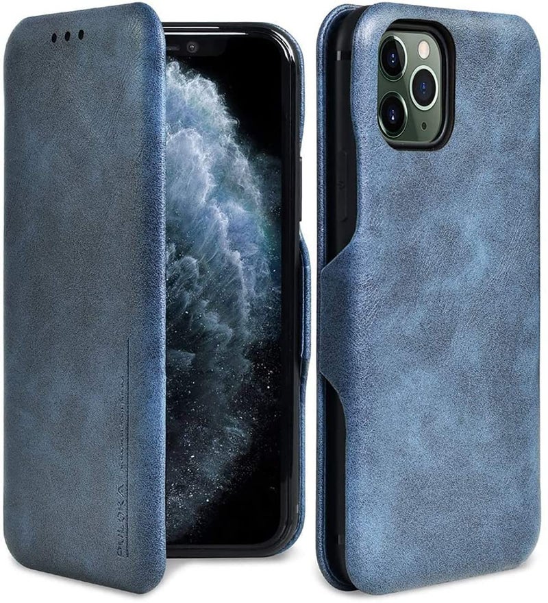PULOKA for iPhone 14 Pro - Sleek Flip Case - Premium Vegan Leather Phone Cover with Card Slot - Slim, Durable, Privacy Protection - Kickstand Function - Elegant Flip Wallet Cases for Apple - Blue - Image 1