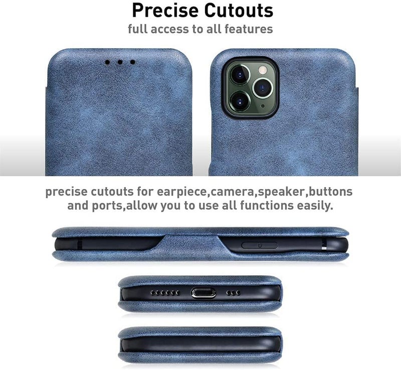PULOKA for iPhone 14 Pro - Sleek Flip Case - Premium Vegan Leather Phone Cover with Card Slot - Slim, Durable, Privacy Protection - Kickstand Function - Elegant Flip Wallet Cases for Apple - Blue - Image 3