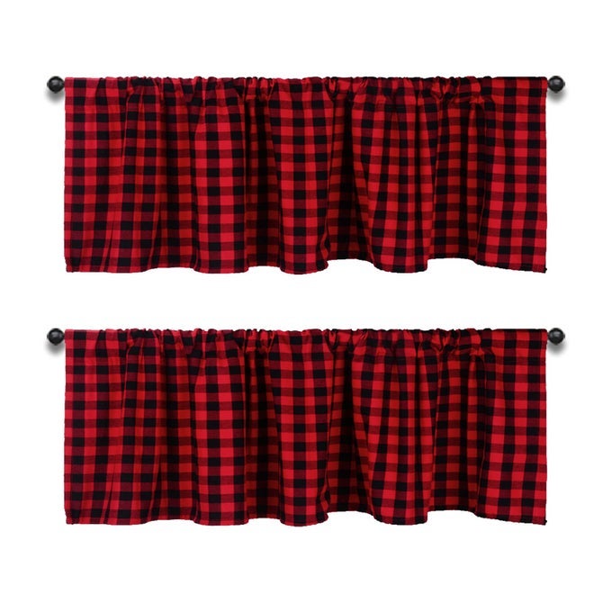BUFFALO CHECK VALANCE2PCS 53X16IN BLACK AND RED FARMHOUSE DESIGN WINDOW TREATMENT DECOR CURTAINS ROD POCKET VALANCES FOR BEDROOM LIVING DINING ROOM HOME DECOR