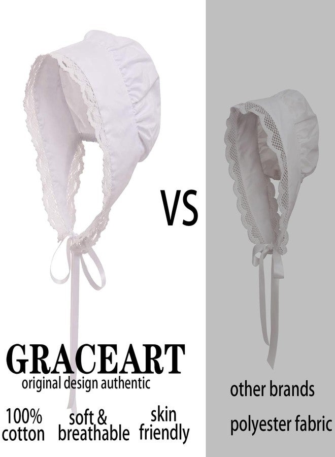 GRACEART Peasant Amish Hat Prairie Cap Women Girls Pioneer Colonial Bonnet 100% Cotton, Color-00plus, M - Image 3