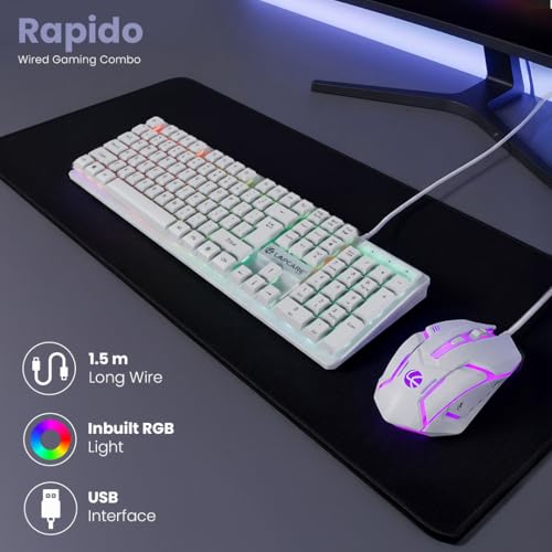 LAPCARE RAPIDO Wired Gaming Keyboard and Mouse Combo with RGB Lighting, Membrane Keys, 8 Million Clicks, Optically Precise Tracking, USB Interface, Ergonomic Design for PC Gaming, White (‎LGC-213) - Image 2
