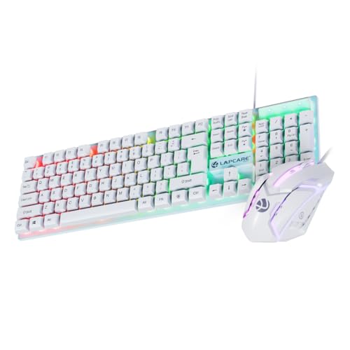 LAPCARE RAPIDO Wired Gaming Keyboard and Mouse Combo with RGB Lighting, Membrane Keys, 8 Million Clicks, Optically Precise Tracking, USB Interface, Ergonomic Design for PC Gaming, White (‎LGC-213) - Image 1