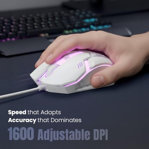 LAPCARE RAPIDO Wired Gaming Keyboard and Mouse Combo with RGB Lighting, Membrane Keys, 8 Million Clicks, Optically Precise Tracking, USB Interface, Ergonomic Design for PC Gaming, White (‎LGC-213) - Image 4
